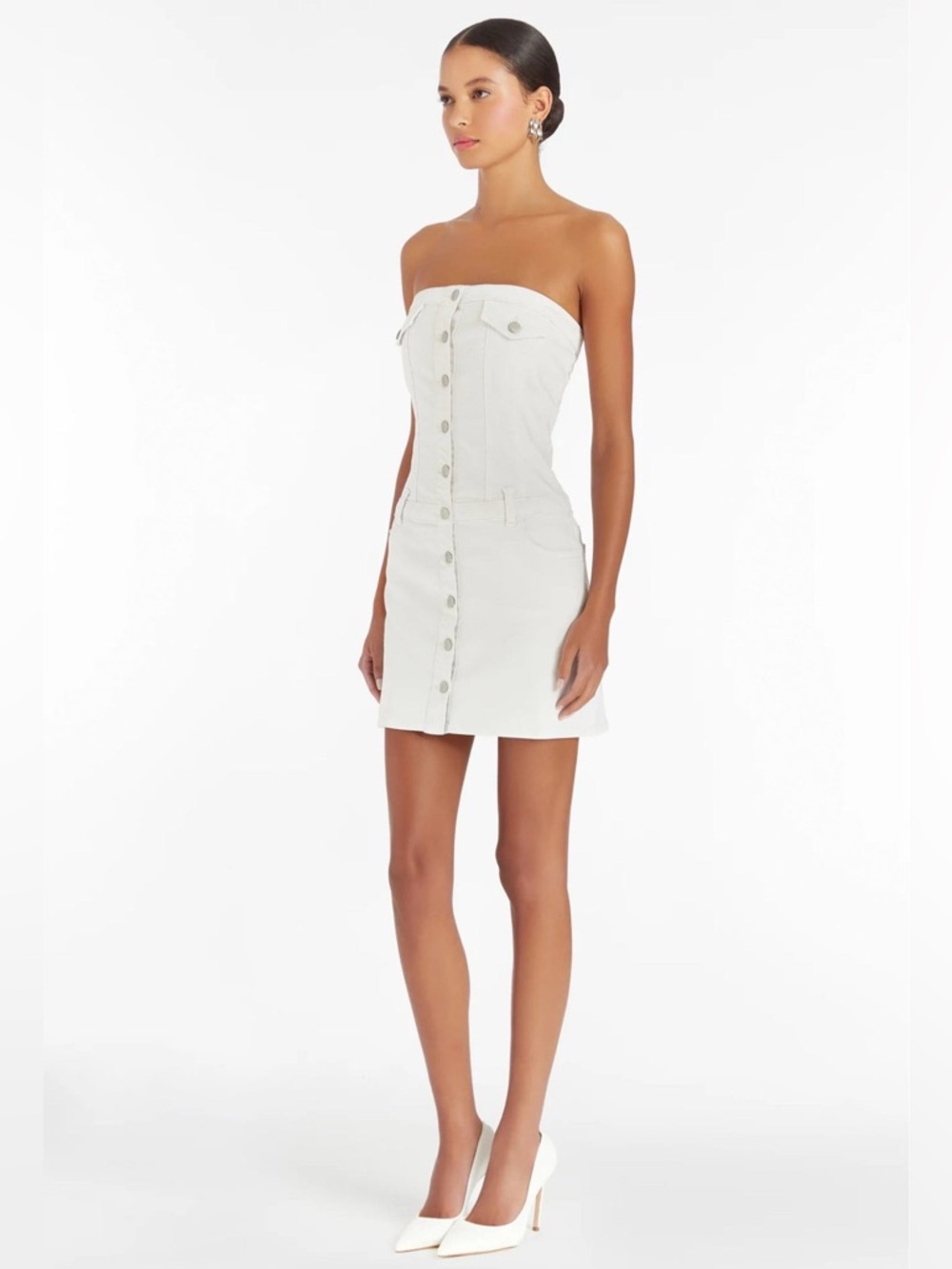 Amanda Uprichard Teyana White Strapless Button-Front Mini Denim Dress NWT $248 - Picture 3 of 6